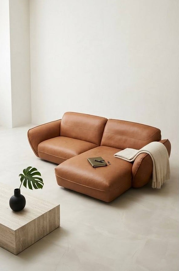 Design-Ledersofa in Cognac
